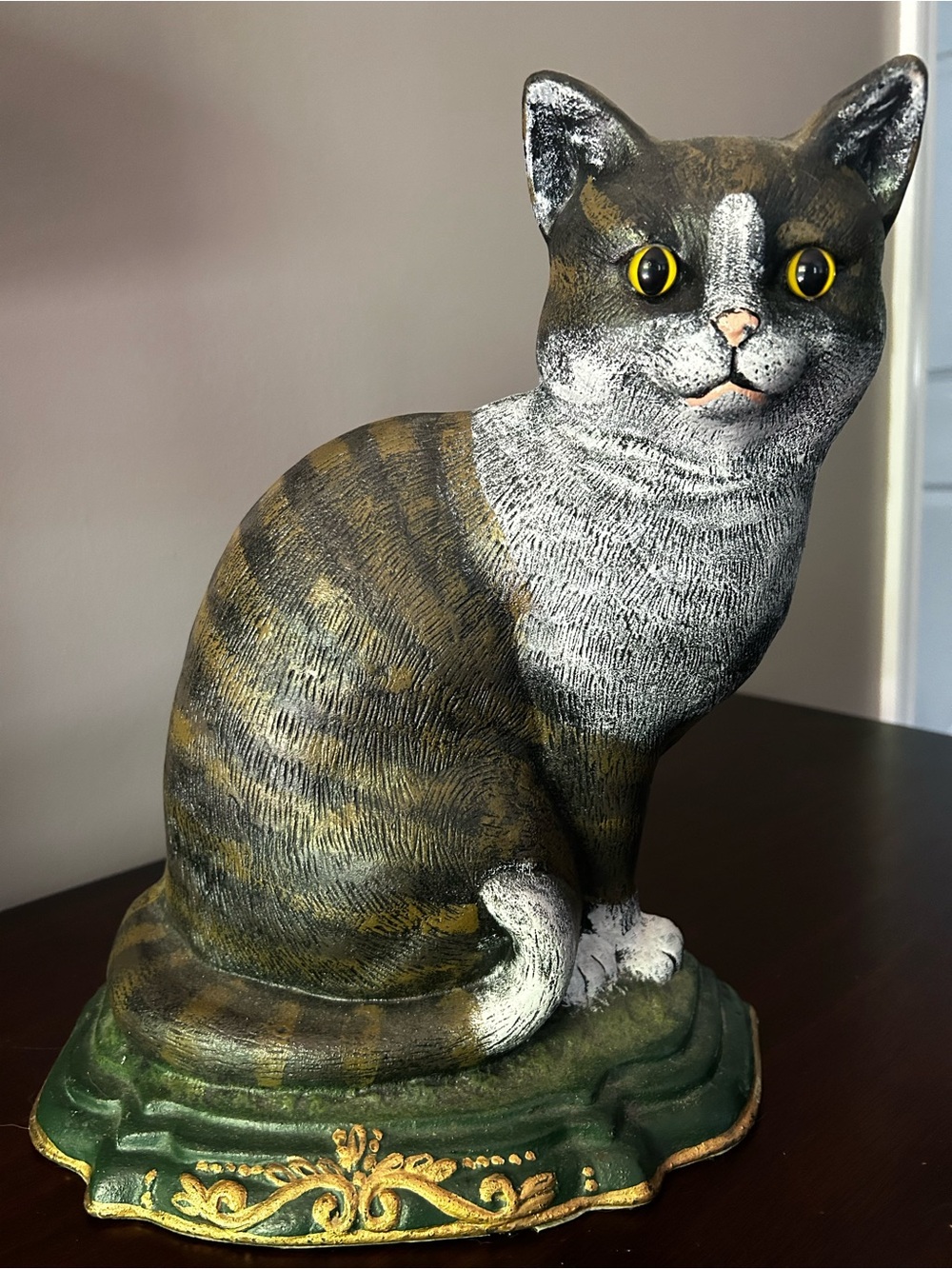Vintage Door Stop Tabby Cat Heavy Iron - Picture 2 of 10